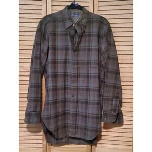 Pendleton Wool Shirt Men's Large Flannel Brown Gray Plaid Button Down Sz 15